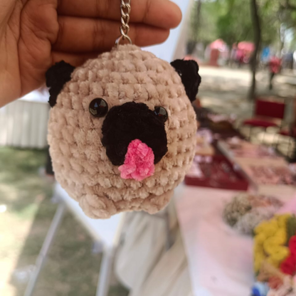 Handmade Crochet Pug Keychain