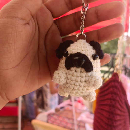 Handmade Crochet Pug Keychain
