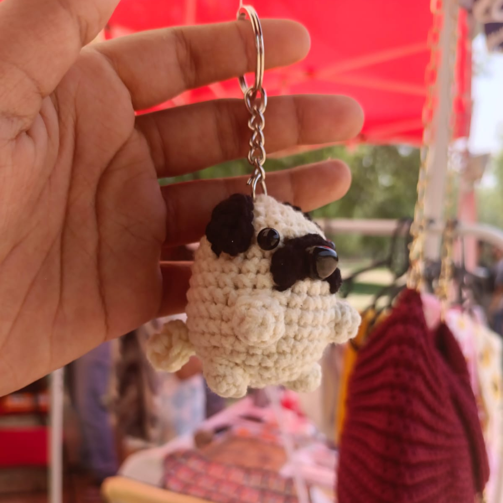 Handmade Crochet Pug Keychain