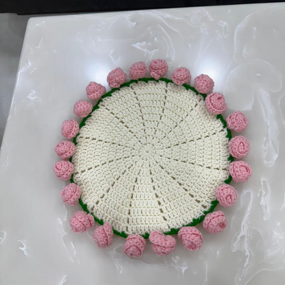 Handmade Crochet Doily with Rose Border