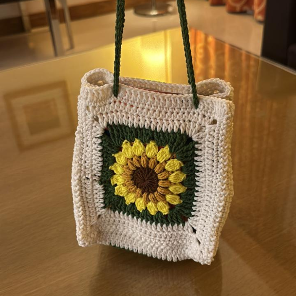 Handmade Crochet Sunflower Tote Bag