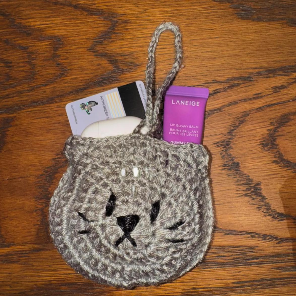 Handmade Crochet Cat Face Pouch