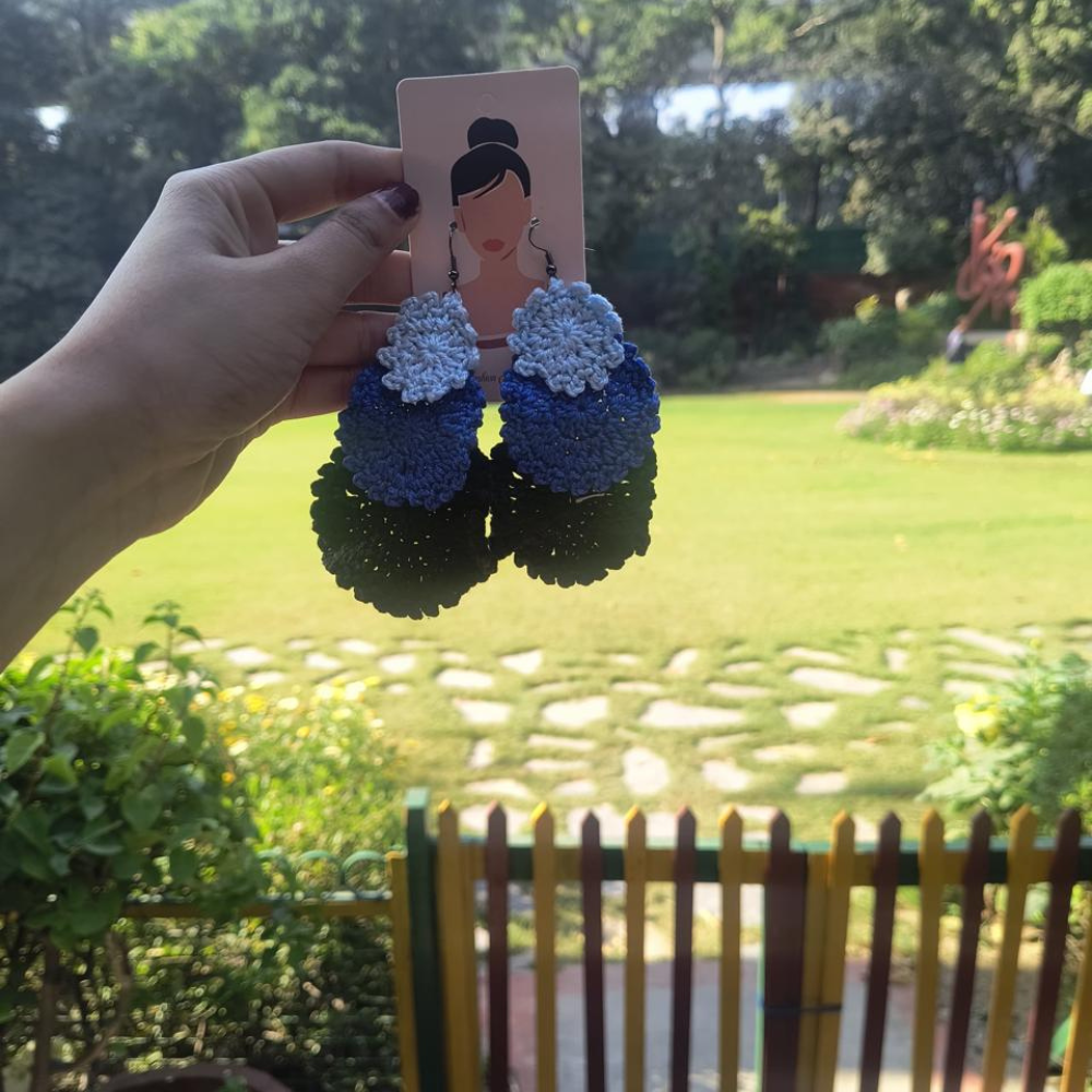 Handmade Crochet Blue and Green Earrings