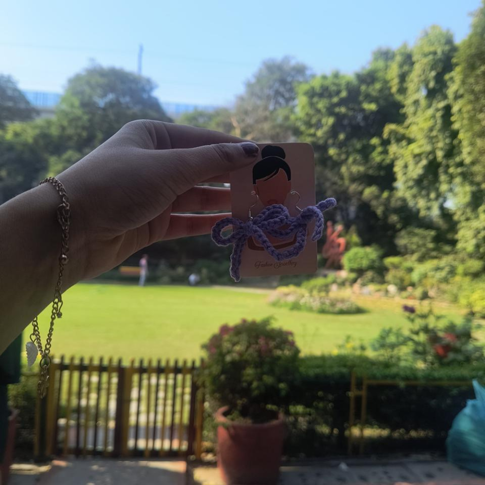 Handmade Crochet Lavender Bow Earrings