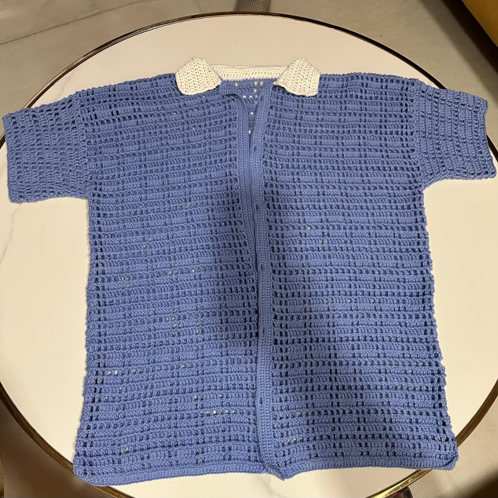 Handmade Crochet Blue Shirt
