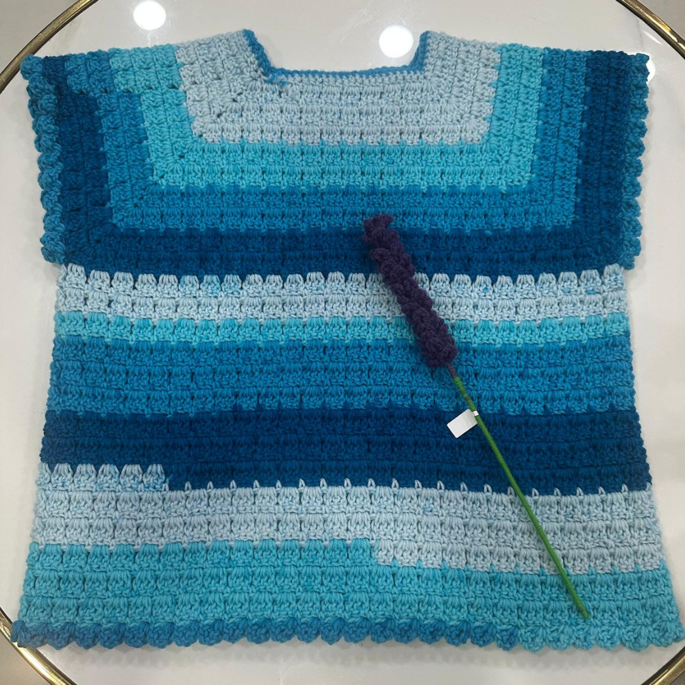Handmade Crochet Blue Striped Top