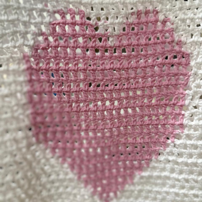 Handmade Crochet White Top with Pink Heart Design