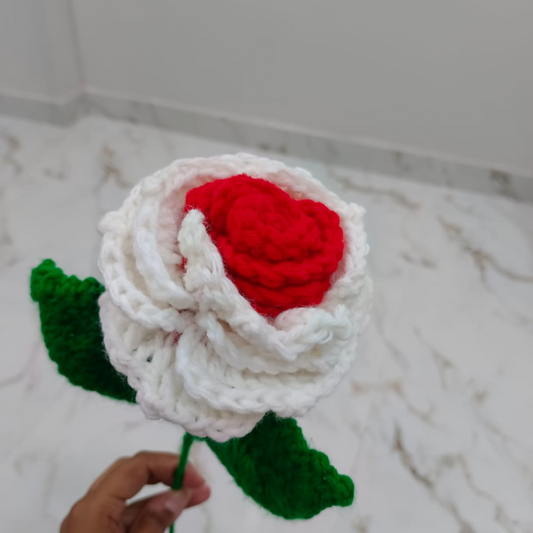 Handmade Crochet Red and White Rose
