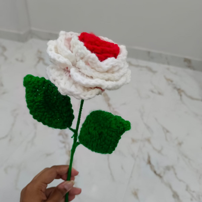 Handmade Crochet Red and White Rose