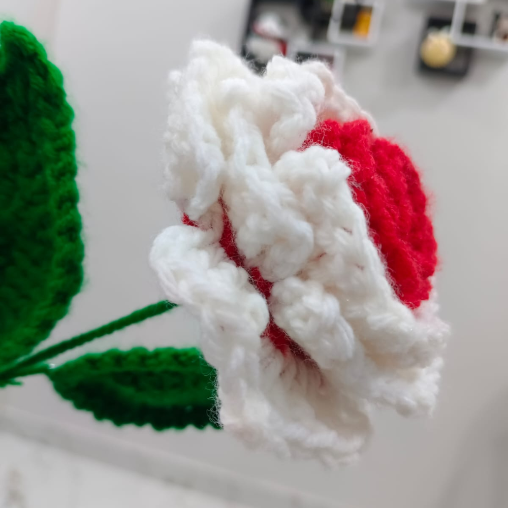 Handmade Crochet Red and White Rose