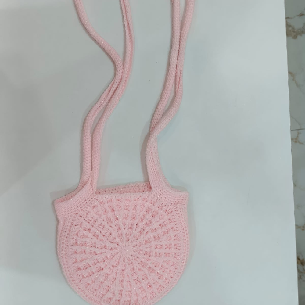 Handmade Crochet Pink Circle Bag