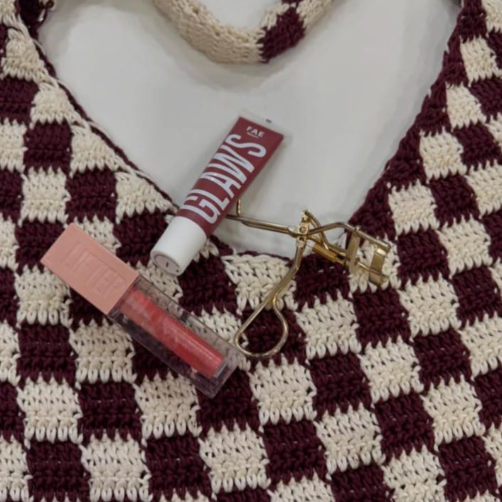 Checkered Crochet Tote Bag