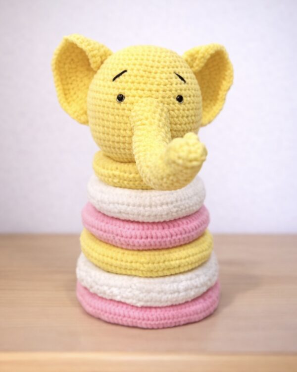 Pastel Pile-Up – Crochet Ring Stacking Elephant Toy