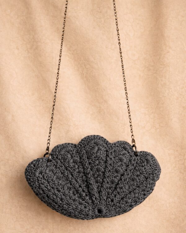 Ocean Whisper – Dark Grey Crochet Seashell Sling Bag