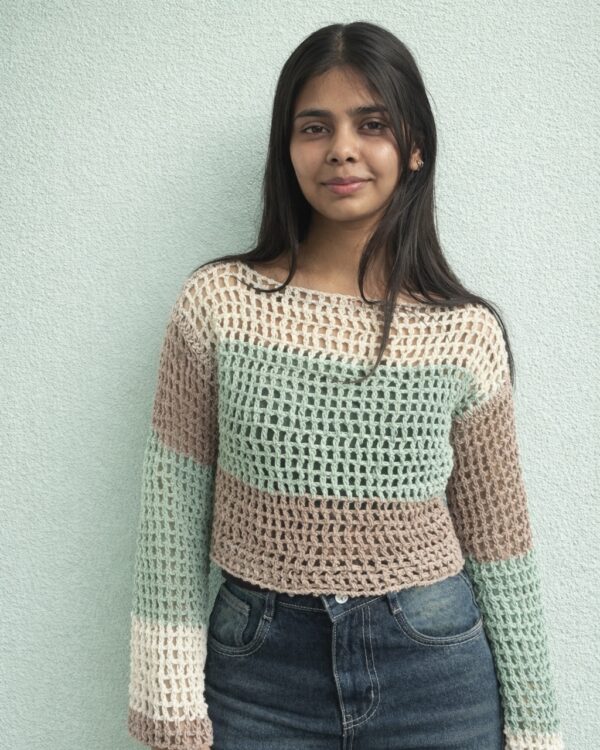 Desert Sage – Crochet Colorblock Sweater