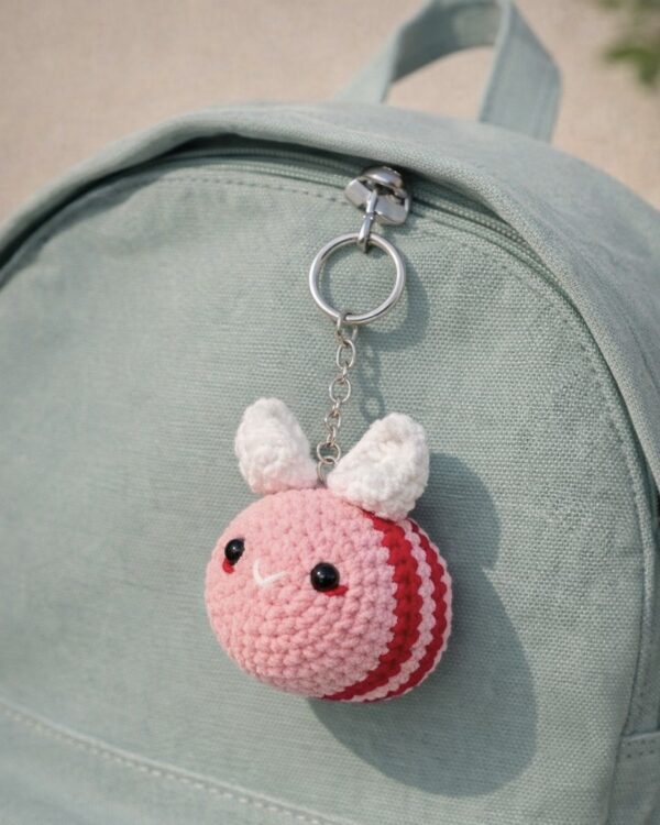 Berry Buzz – Red & Pink Bee Crochet Keychain