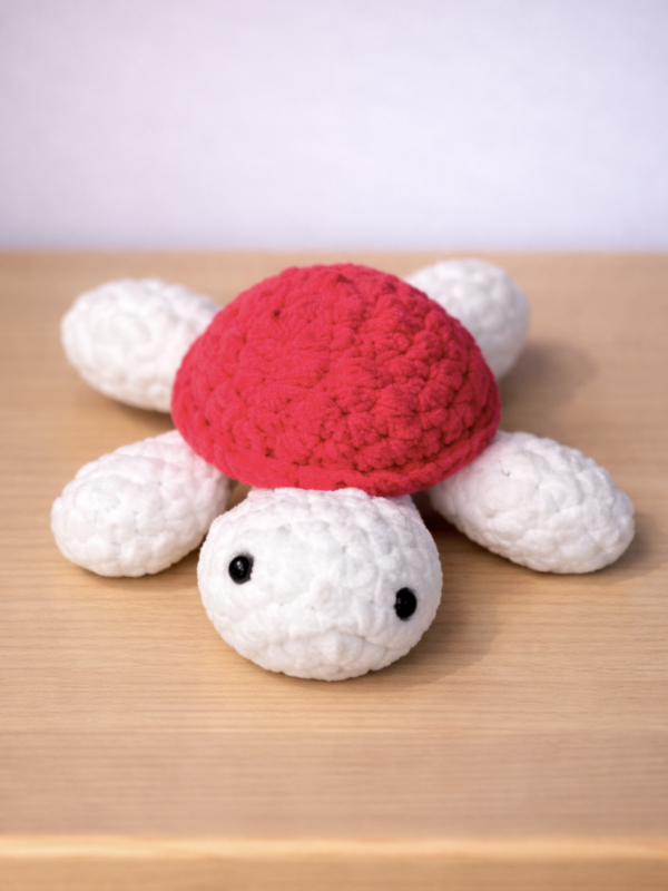 Cherry Shell – White Crochet Turtle with Red Top