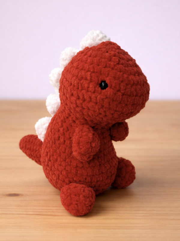 Ruby Roar – Red Crochet Dino with White Spikes
