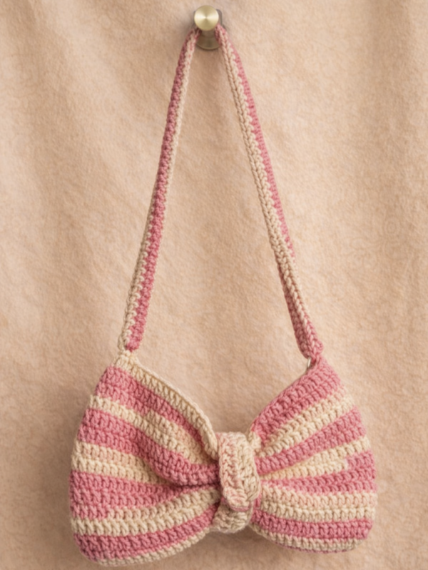Blush Bow – Pink Crochet Bow Shoulder Bag