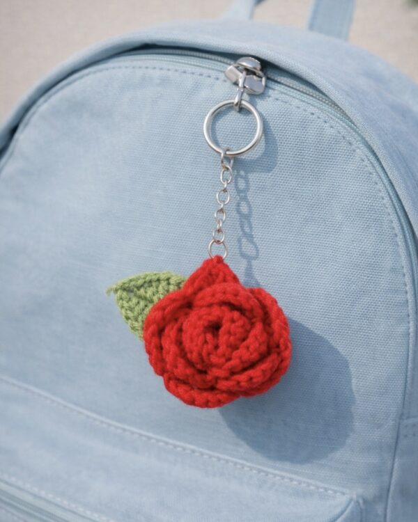 Scarlet Bloom – Crochet Rose Keychain