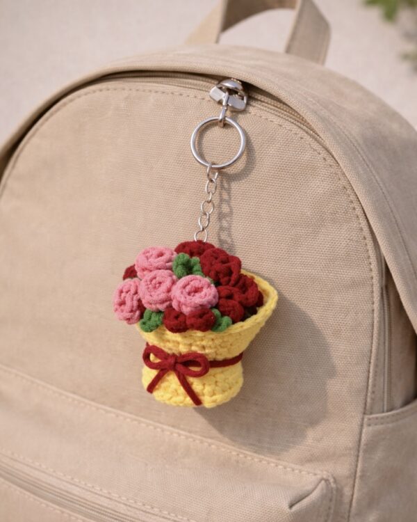 Pocket Petals – Crochet Rose Bouquet Keyring