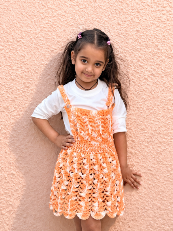 Peach Petal – Crochet Pinafore Dress