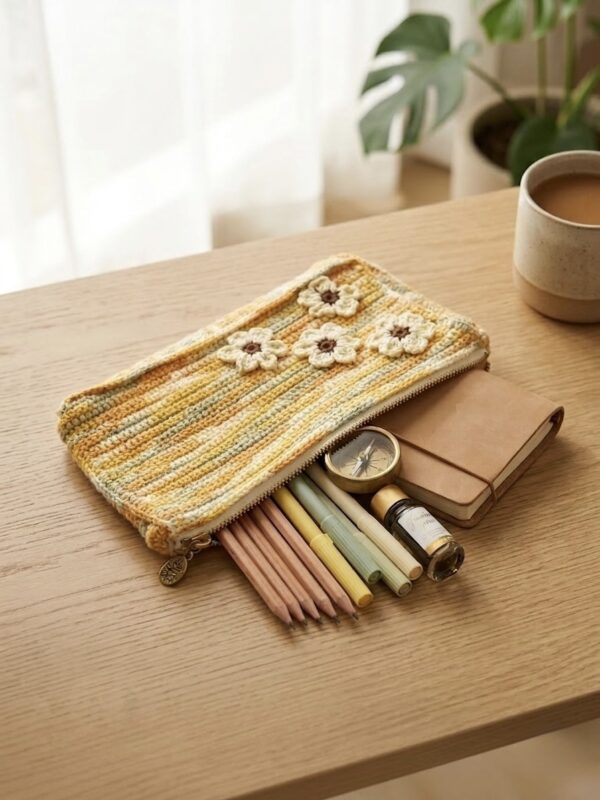 Sunshine Daisy Crochet Pouch