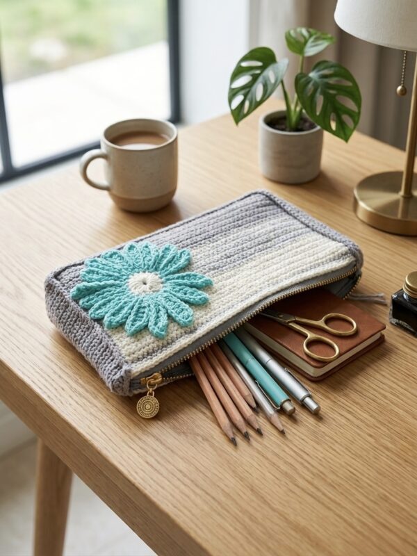 Mist Bloom Crochet Pouch