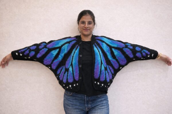 Blue Gradient Monarch Butterfly Crochet Cardigan