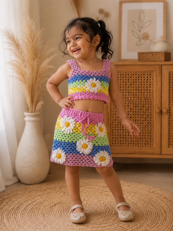 Rainbow Daisy Crochet Co-Ord Set (3-5 Years)