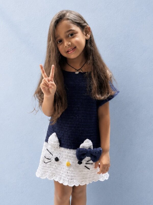 Hello Kitty Sweetheart Navy Blue Crochet Dress (3-4 Years)