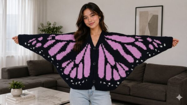 Purple Monarch Butterfly Crochet Cardigan (XS-S)