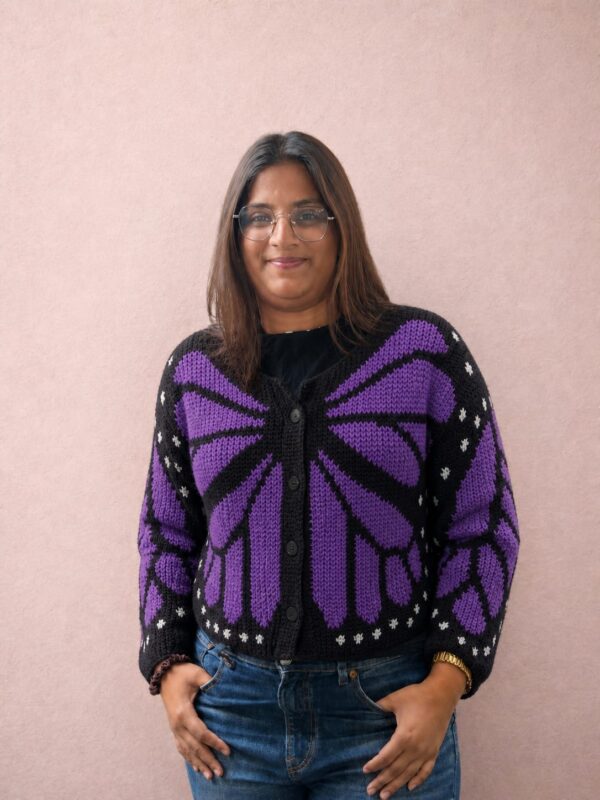 Purple Monarch Butterfly Crochet Cardigan (M-L)