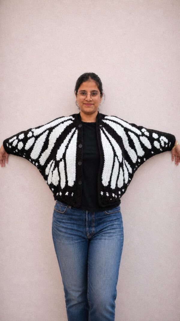 White Monarch Butterfly Crochet Cardigan