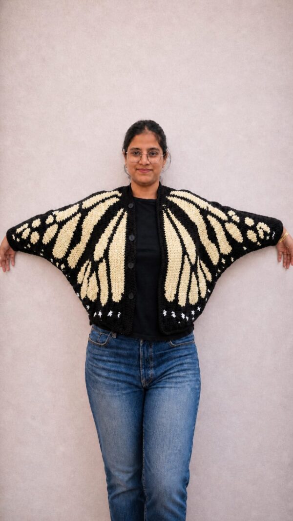 Yellow Monarch Butterfly Crochet Cardigan