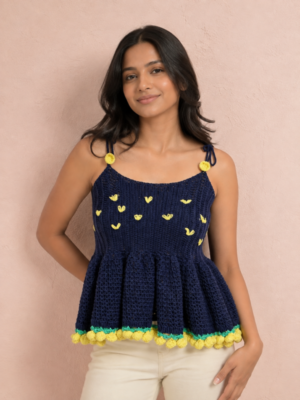Midnight Meadow Crochet Peplum Top